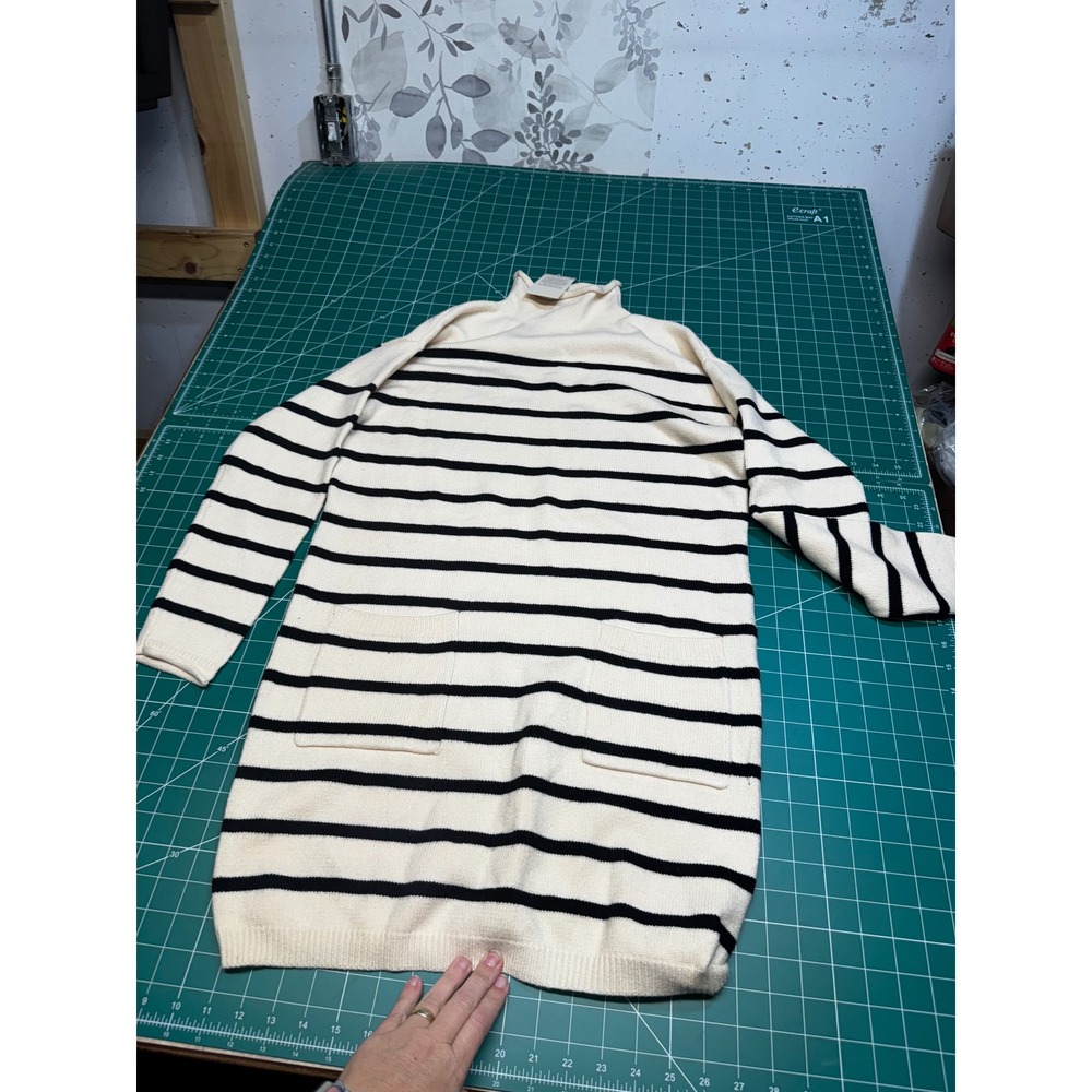 Grace & Lace Striped Sweater Dress Mock Neck Long Sleeve Cream Black XS NEW